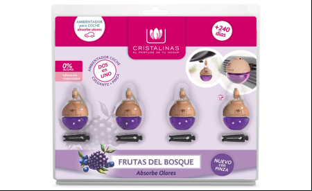 Pack de 4 ambientadores de frutas del bosque con cordón para colgar del retrovisor