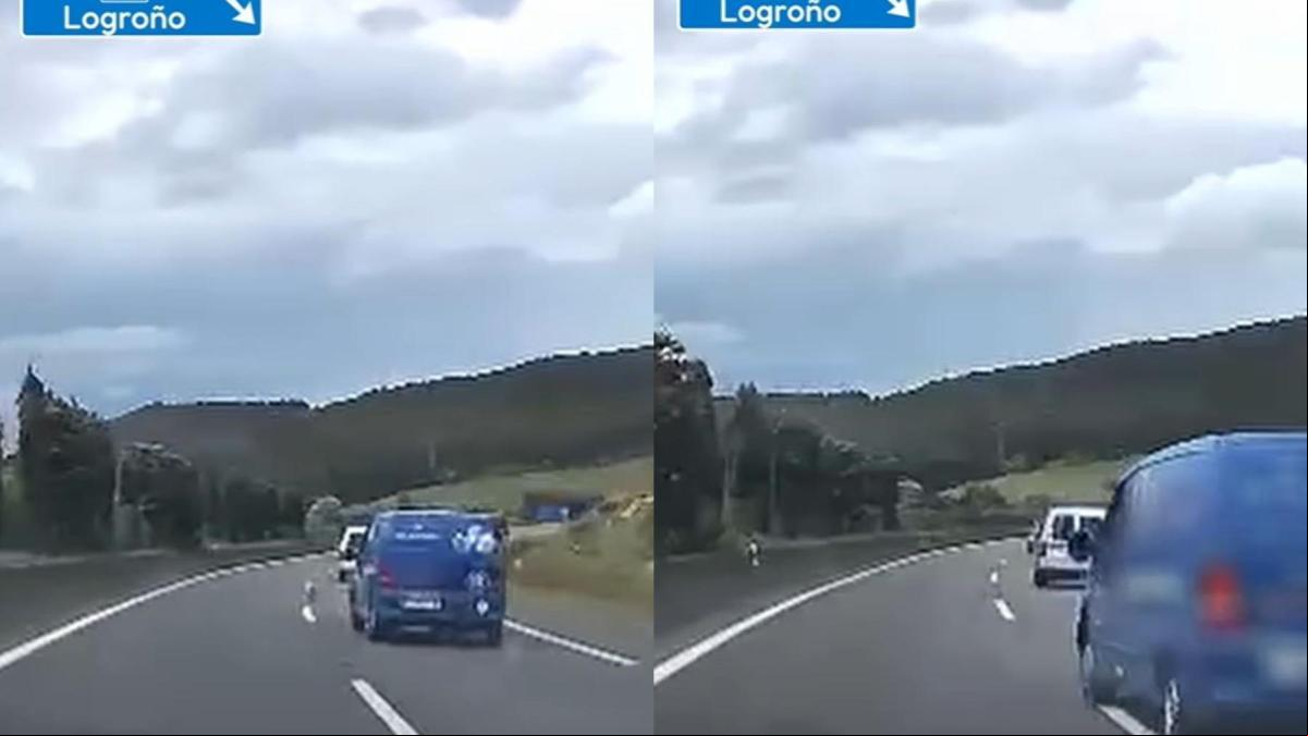 Adelanta a una furgoneta en una carretera de Logroño, esta cambia hacia su carril sin mirar y, de no ser por el volantazo que da, tienen un accidente: “A punto de probar el muro”