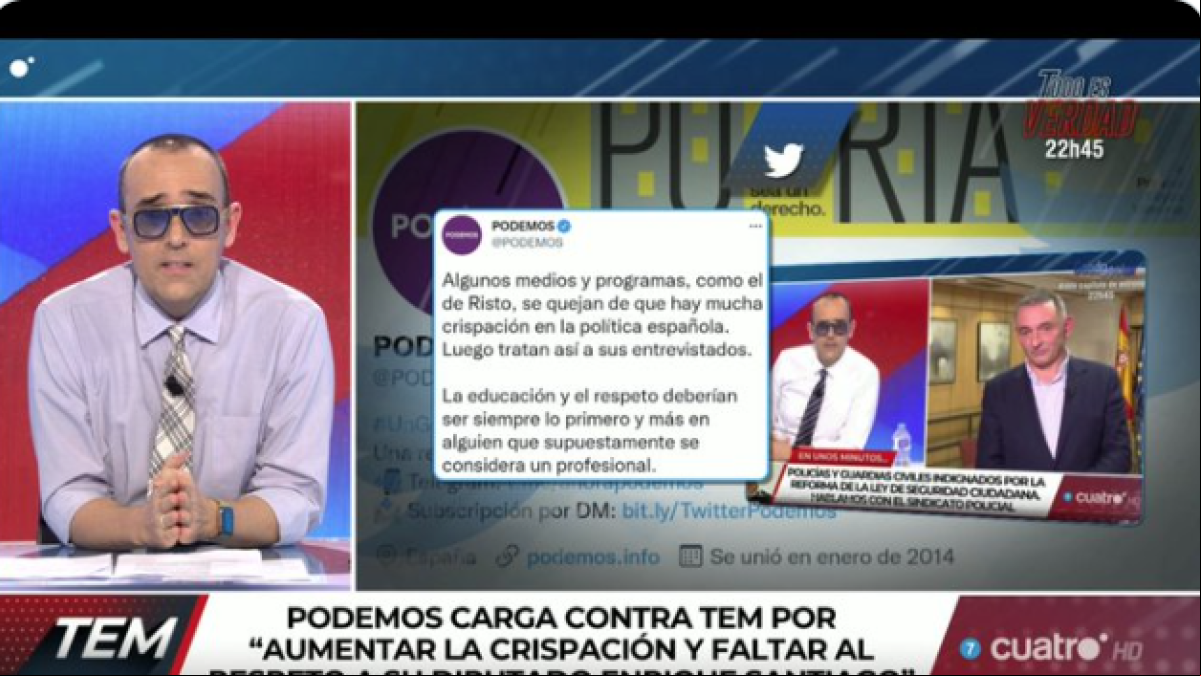 El zasca de Risto Mejide a Podemos tras sus críticas por la entrevista con Enrique Santiago