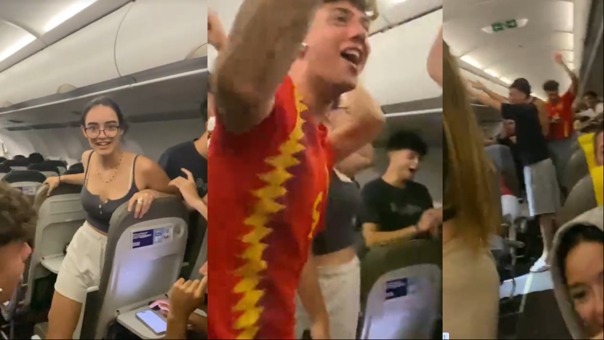 El estallido de alegría cuando el piloto de un avión anuncia la victoria de España en la final de la Eurocopa