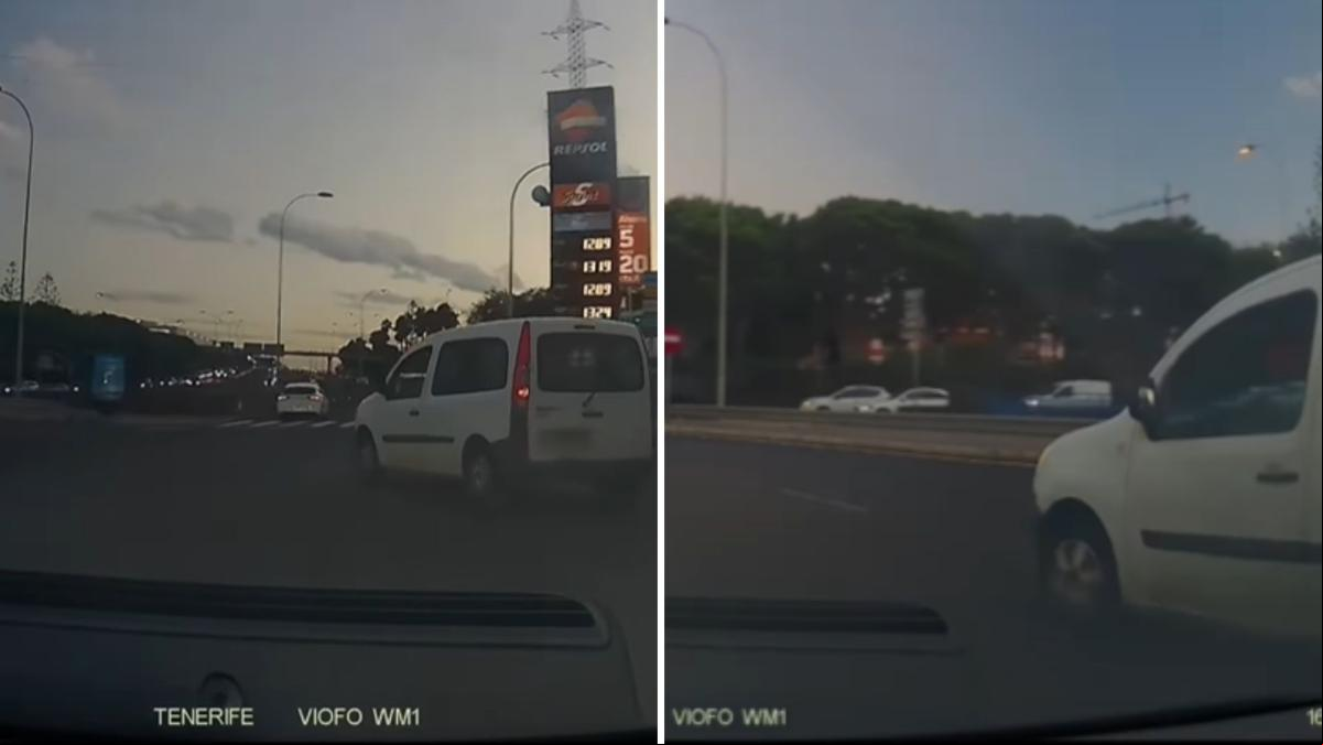 La peligrosa maniobra en una rotonda de San Cristóbal de La Laguna que a punto ha estado de provocar un accidente